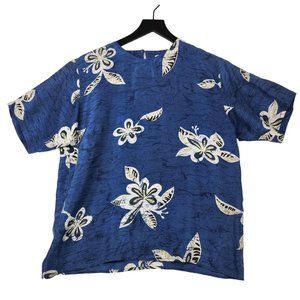 VTG Oscar de la Renta Expressions Womens 100% Silk Blouse Size M Blue Tropical